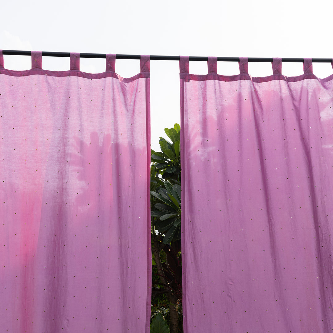 Pink Chanderi Mukaish Work Shiny Handmade Curtain-Curtains-House of Ekam