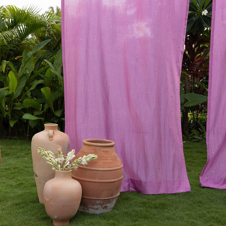 Pink Chanderi Mukaish Work Shiny Handmade Curtain-Curtains-House of Ekam