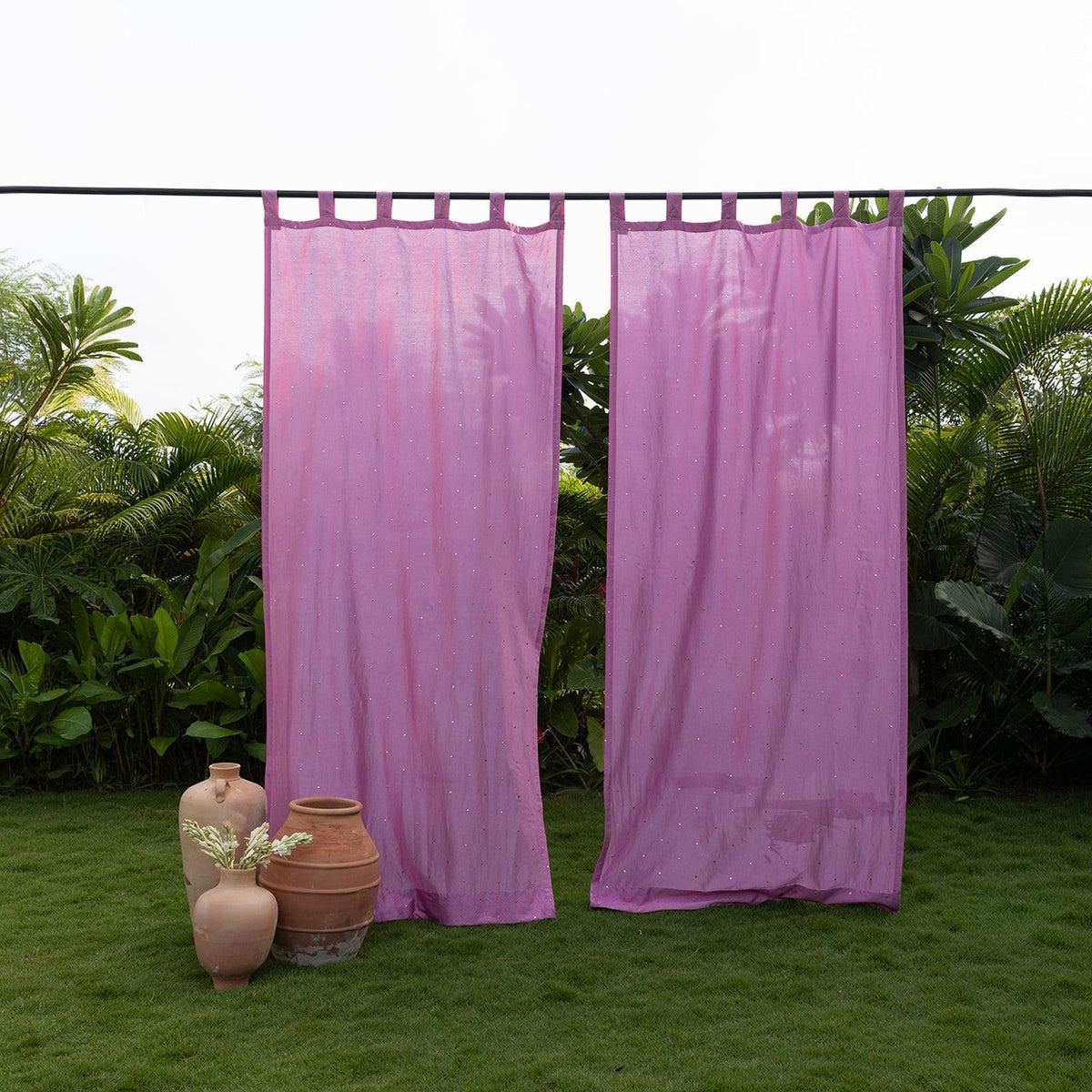 Pink Chanderi Mukaish Work Shiny Handmade Curtain-Curtains-House of Ekam