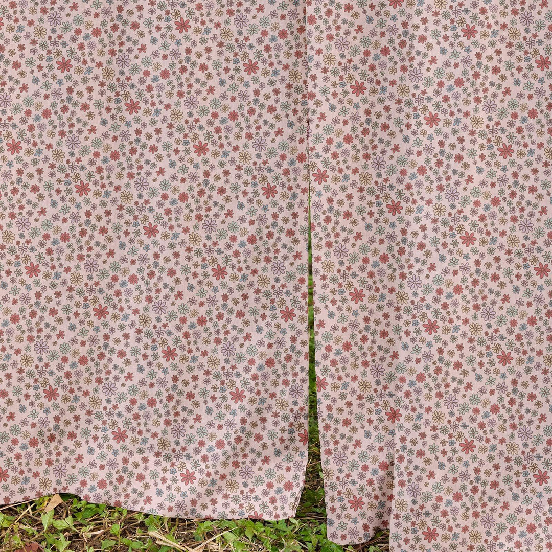 Pink Ditsy Screenprint Kids Cotton Sheer Curtain-Curtains-House of Ekam