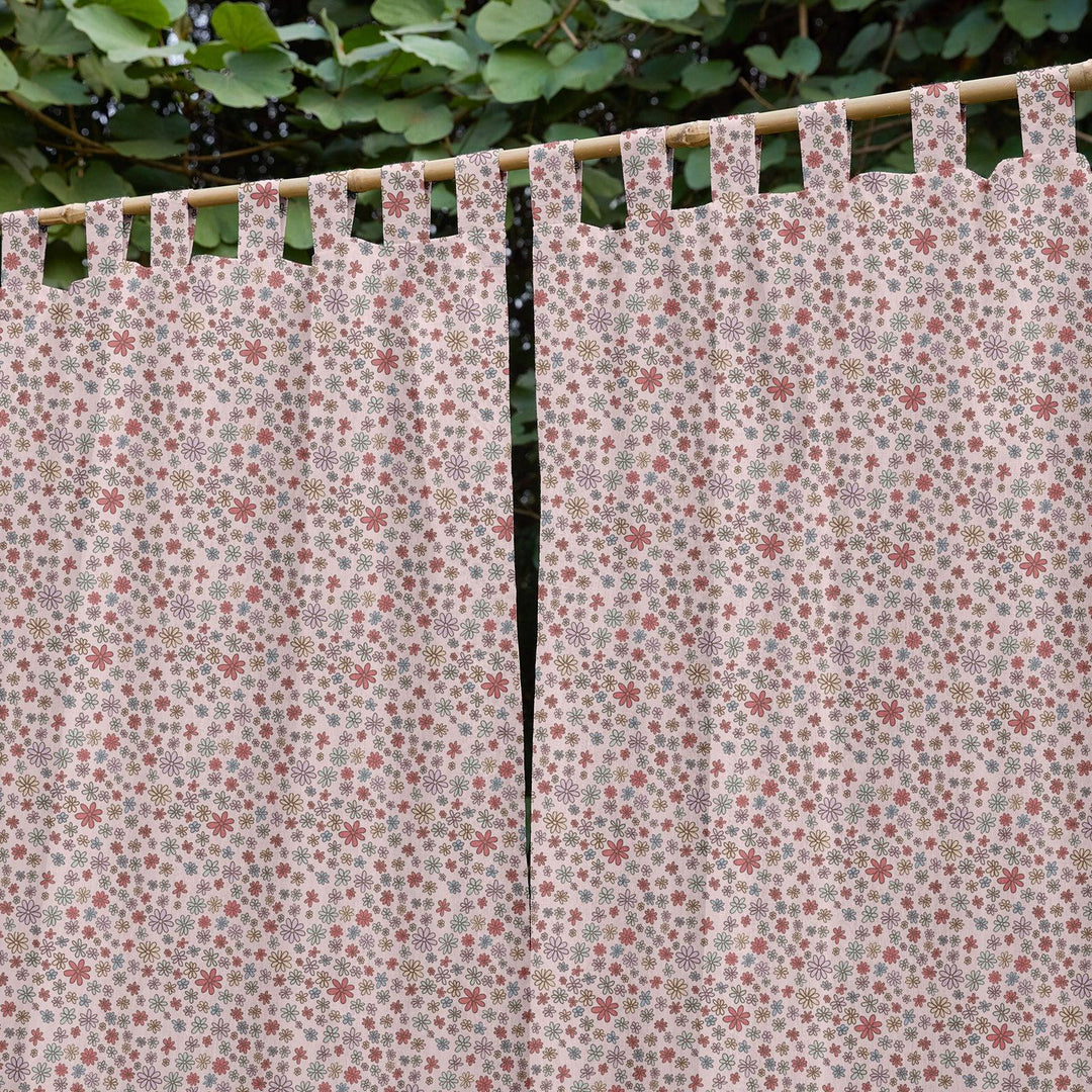Pink Ditsy Screenprint Kids Cotton Sheer Curtain-Curtains-House of Ekam