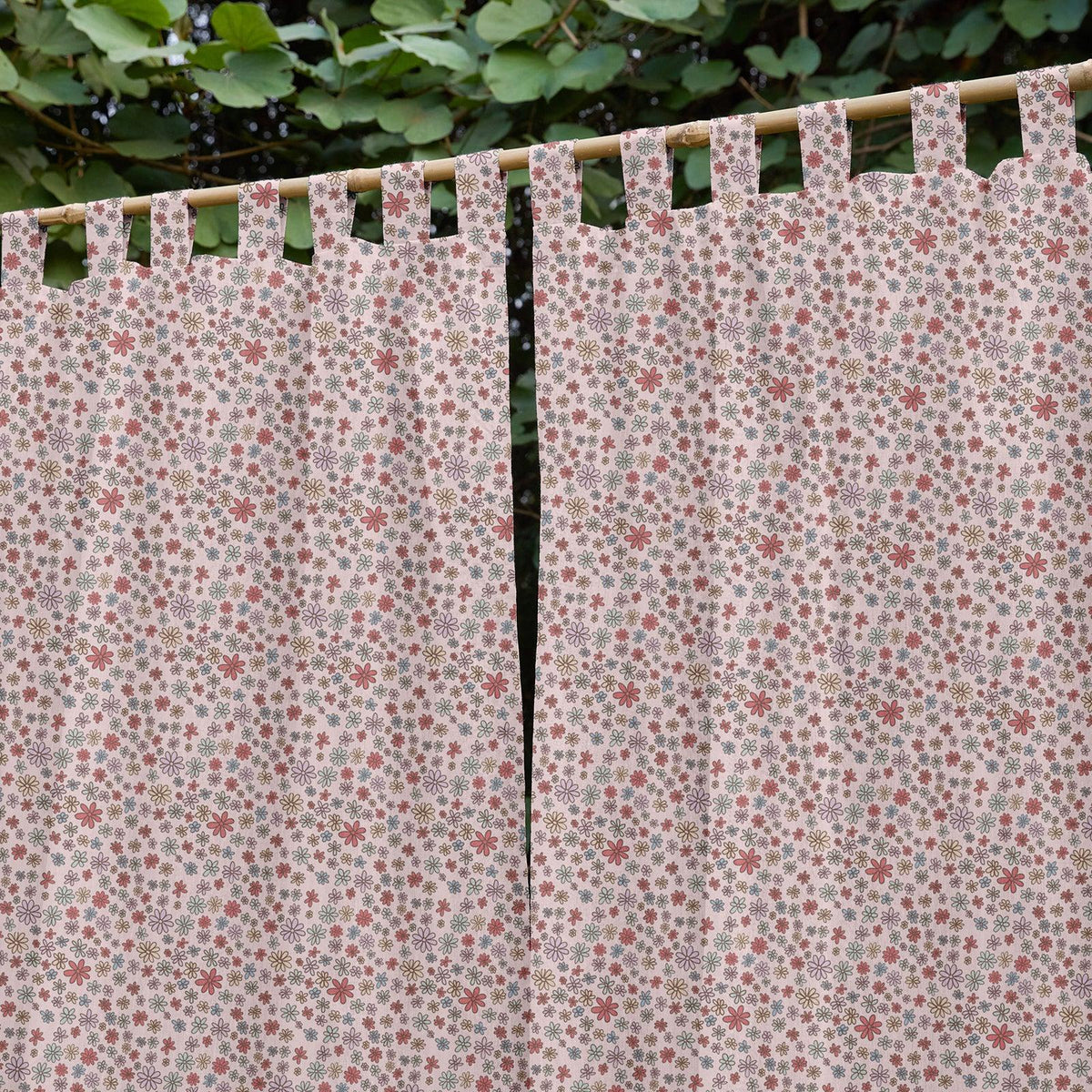Pink Ditsy Screenprint Kids Cotton Sheer Curtain-Curtains-House of Ekam