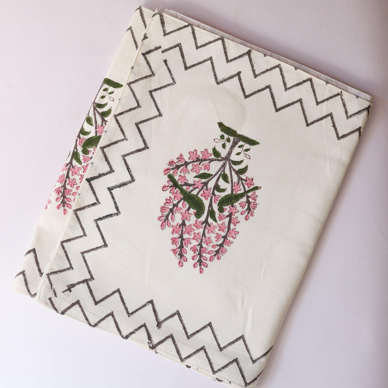 Pink Floral Blockprint Table Runner-Table Runners-House of Ekam