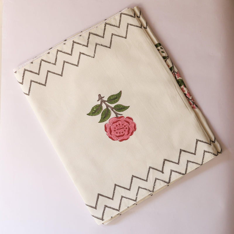 Pink Floral Blockprint Table Runner-Table Runners-House of Ekam