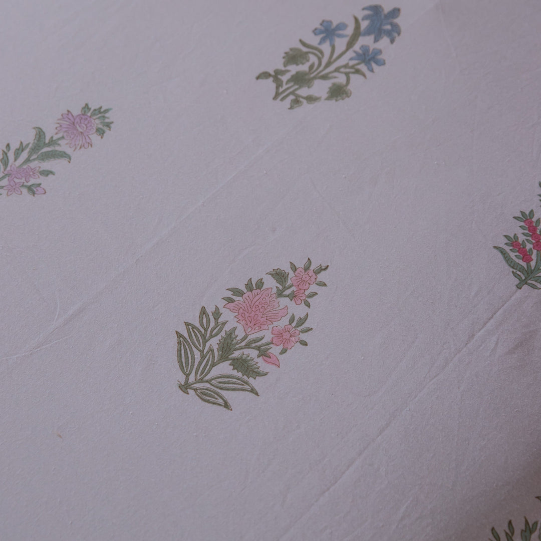 Pink &amp; Green Multi Buti Noor Blockprint Double Bedsheet With Pillow Cover-Bedsheets-House of Ekam