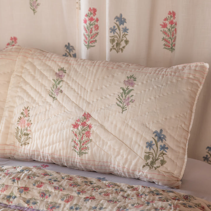 Pink &amp; Green Multi Buti Noor Blockprint Quilt Set-Quilt sets-House of Ekam