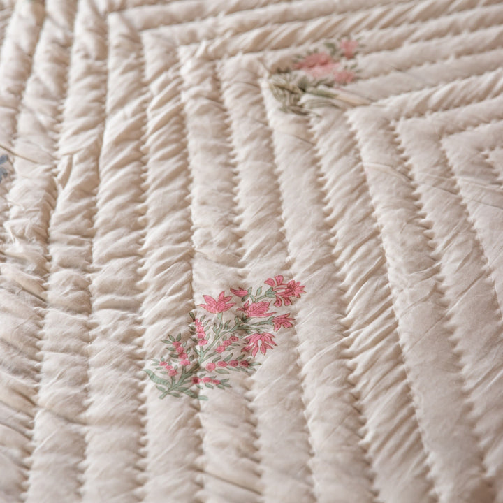 Pink &amp; Green Multi Buti Noor Blockprint Quilt Set-Quilt sets-House of Ekam