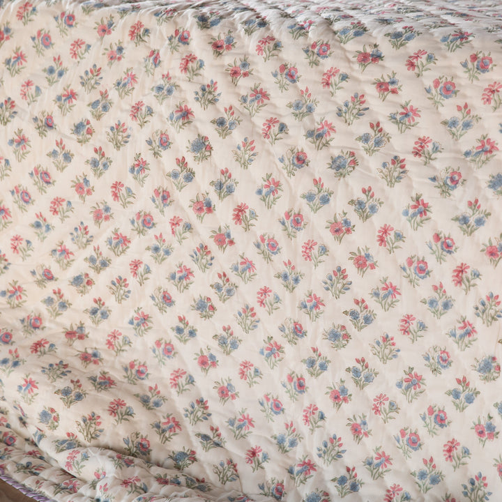 Pink &amp; Green Multi Buti Noor Blockprint Quilt Set-Quilt sets-House of Ekam