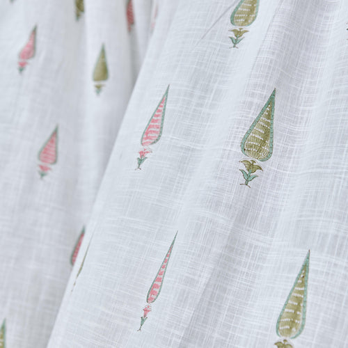 Pink & Green Multi Tilak Blockprint Cotton Slub Curtain-Curtains-House of Ekam