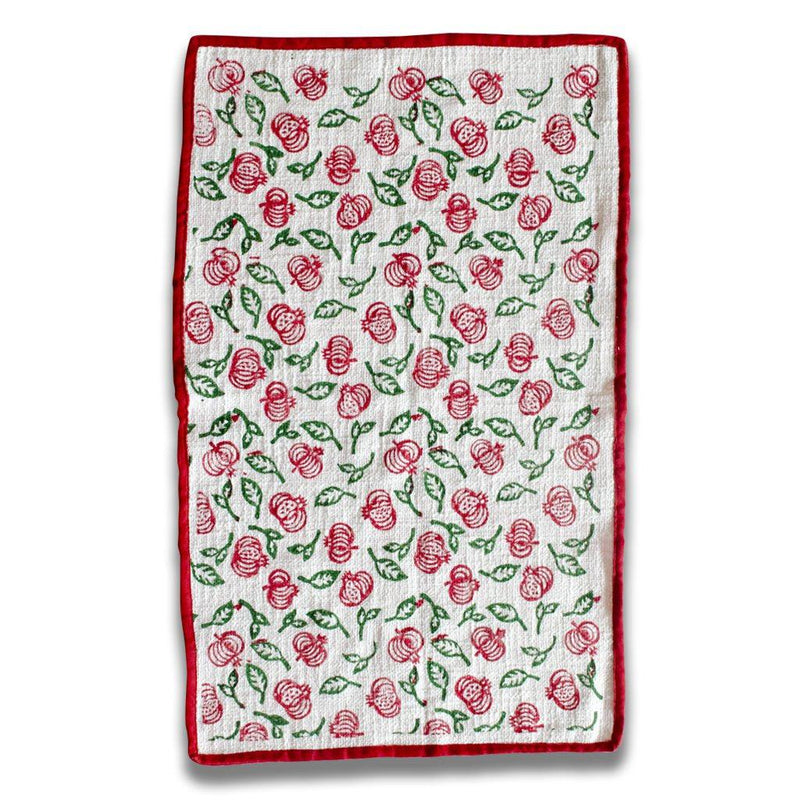 Pink & Green Pomegranate Blockprinted Tea Towel Set-Tea Towels-House of Ekam