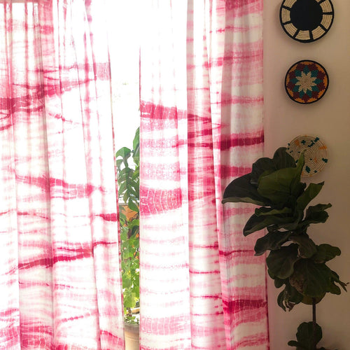 Pink Hand Tie Dye Sheer Curtain-Curtains-House of Ekam