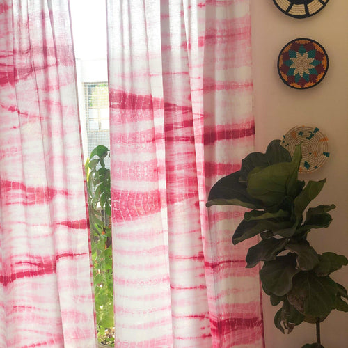 Pink Hand Tie Dye Sheer Curtain-Curtains-House of Ekam