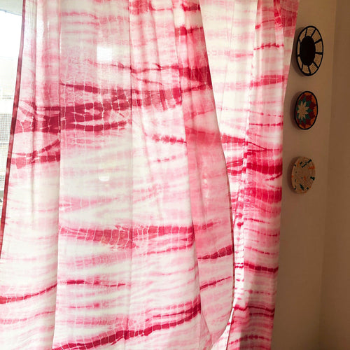 Pink Hand Tie Dye Sheer Curtain-Curtains-House of Ekam