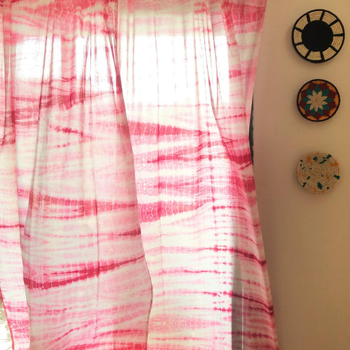 Pink Hand Tie Dye Sheer Curtain-Curtains-House of Ekam