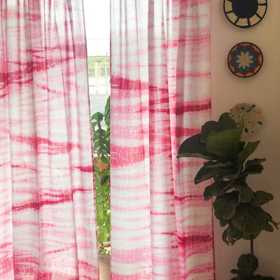 Pink Hand Tie Dye Sheer Curtain-Curtains-House of Ekam