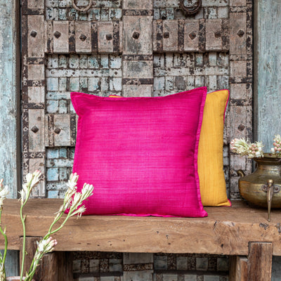 Pink Handloom Matka Silk Cushion Cover-Cushion Covers-House of Ekam