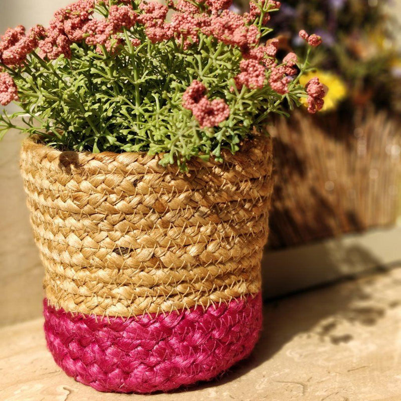 Pink Jute Planter Cum Storage Basket (S,M,L)-Planters-House of Ekam