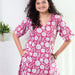 Pink Leela Floral Screenprinted Cotton Dress-Dresses-House of Ekam