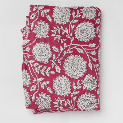 Pink Leela Floral Screenprinted Cotton Fabric-fabric-House of Ekam