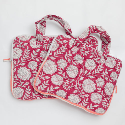 Pink Leela Laptop Sleeve with Handle-Laptop Sleeves-House of Ekam