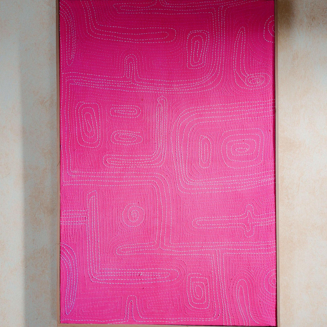 Pink Maze Of Life Lambani Hand Embroidery Wall Art-Framed Wall Art-House of Ekam