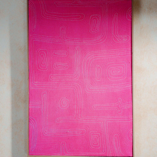Pink Maze Of Life Lambani Hand Embroidery Wall Art-Framed Wall Art-House of Ekam