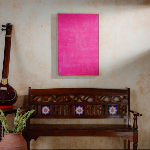 Pink Maze Of Life Lambani Hand Embroidery Wall Art-Framed Wall Art-House of Ekam