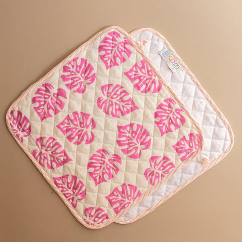 Pink Monstera Oven Mitts and Pot Holder Set-pot holders-House of Ekam