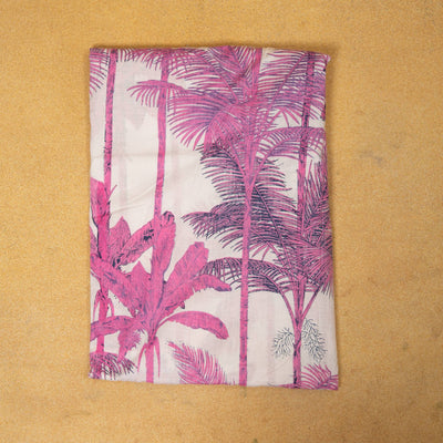 Pink Palm on Palm Hand Screen Printed Cotton Fabric-fabric-House of Ekam