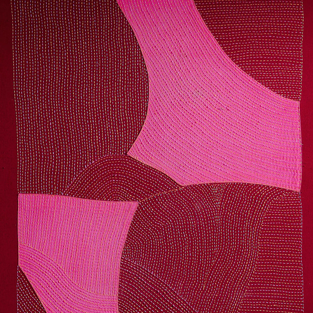 Pink Patch Abstract Hand Embroidery Wall Art-Framed Wall Art-House of Ekam