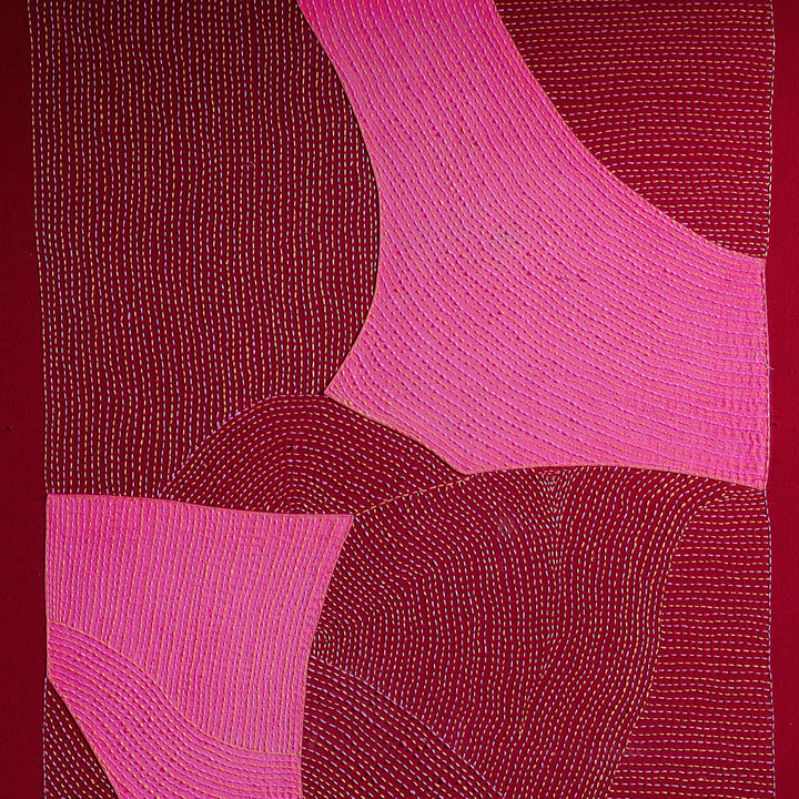Pink Patch Abstract Hand Embroidery Wall Art-Framed Wall Art-House of Ekam