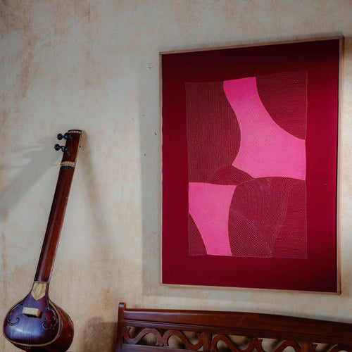 Pink Patch Abstract Hand Embroidery Wall Art-Framed Wall Art-House of Ekam