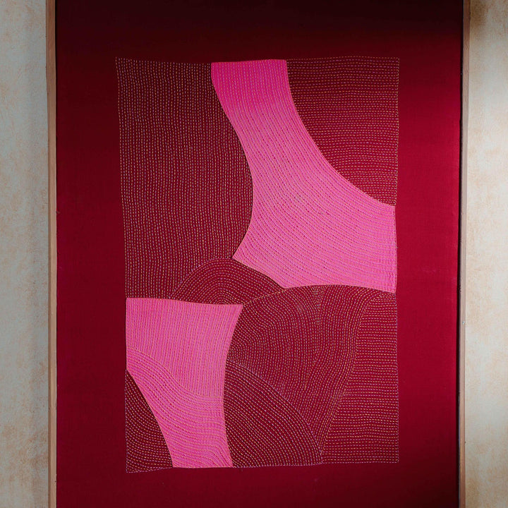 Pink Patch Abstract Hand Embroidery Wall Art-Framed Wall Art-House of Ekam