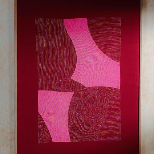 Pink Patch Abstract Hand Embroidery Wall Art-Framed Wall Art-House of Ekam