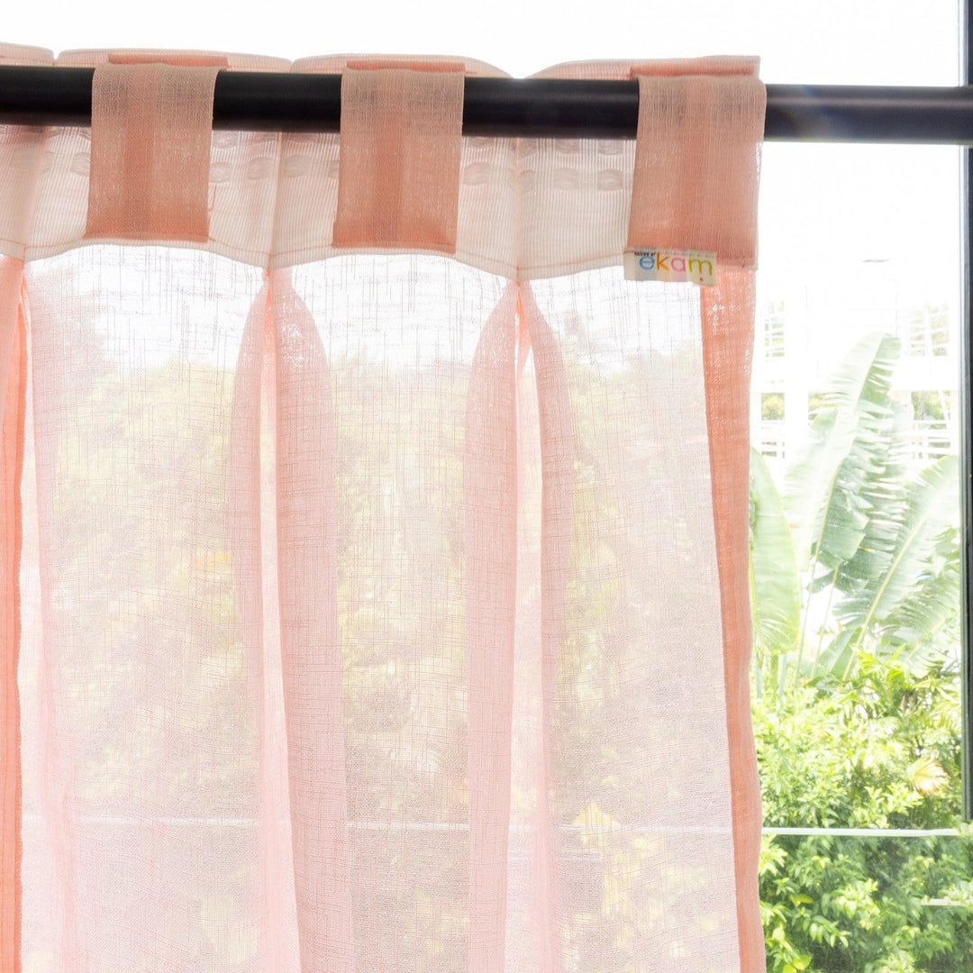 Pink Poly Linen Sheer Curtain-Curtains-House of Ekam