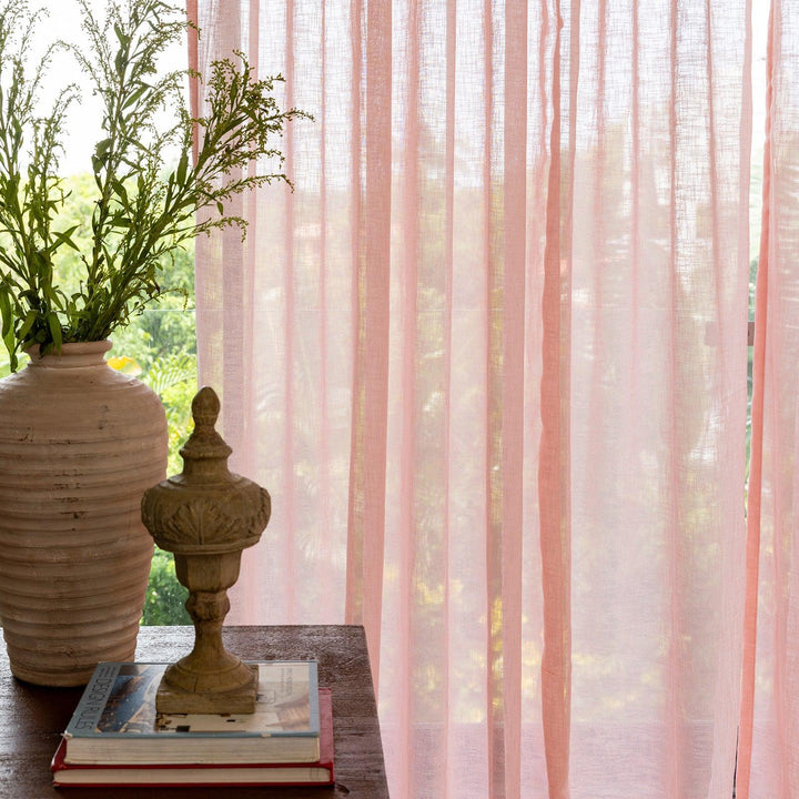 Pink Poly Linen Sheer Curtain-Curtains-House of Ekam