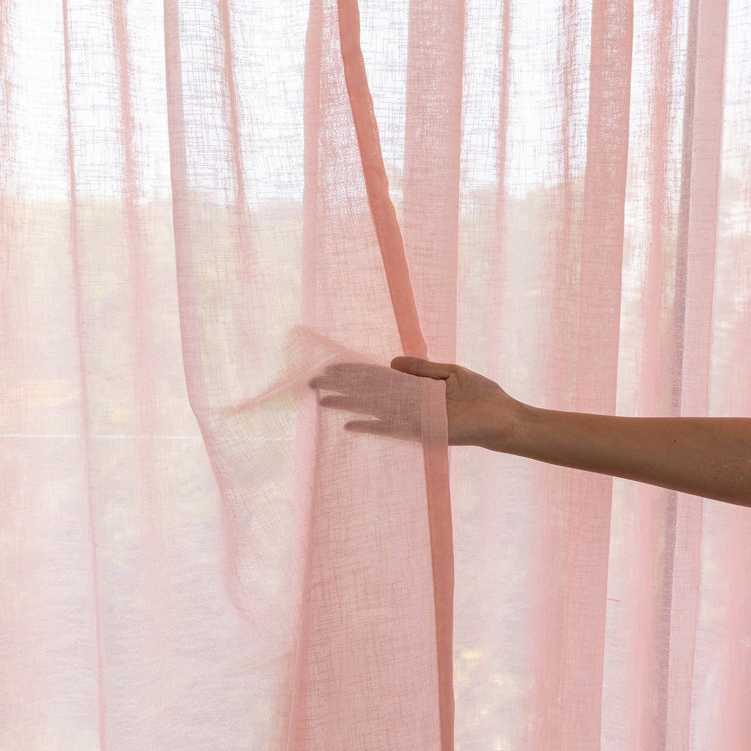 Pink Poly Linen Sheer Curtain-Curtains-House of Ekam