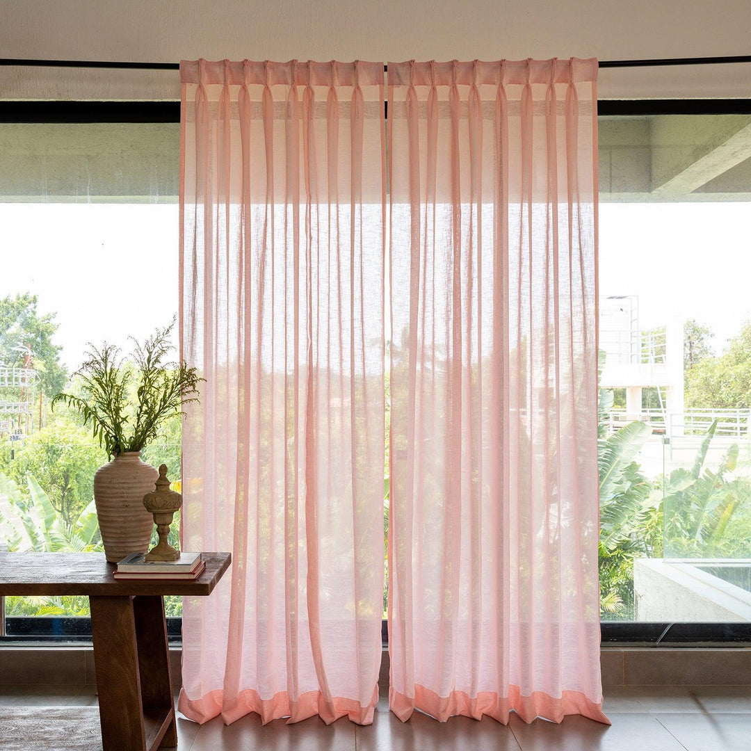 Pink Poly Linen Sheer Curtain-Curtains-House of Ekam