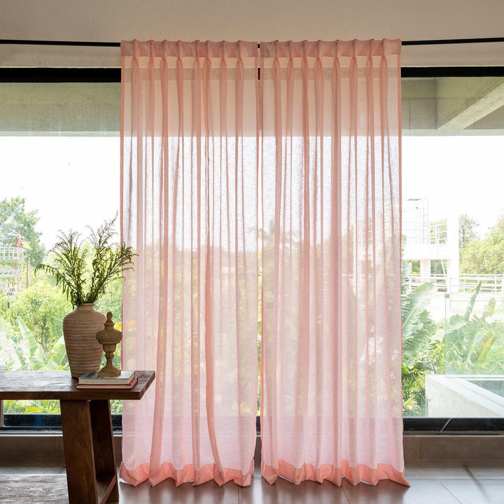 Pink Poly Linen Sheer Curtain-Curtains-House of Ekam