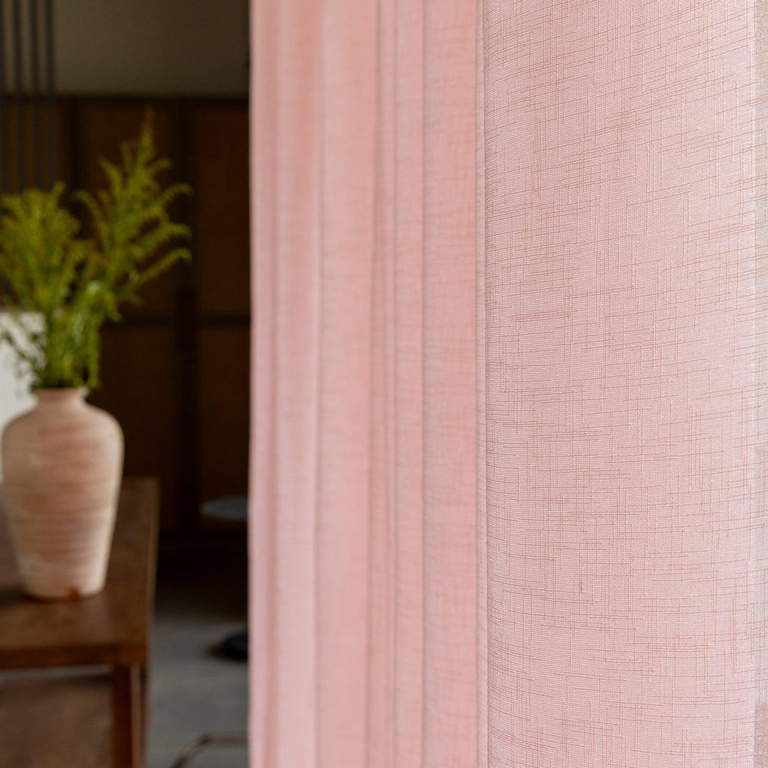 Pink Poly Linen Sheer Curtain-Curtains-House of Ekam