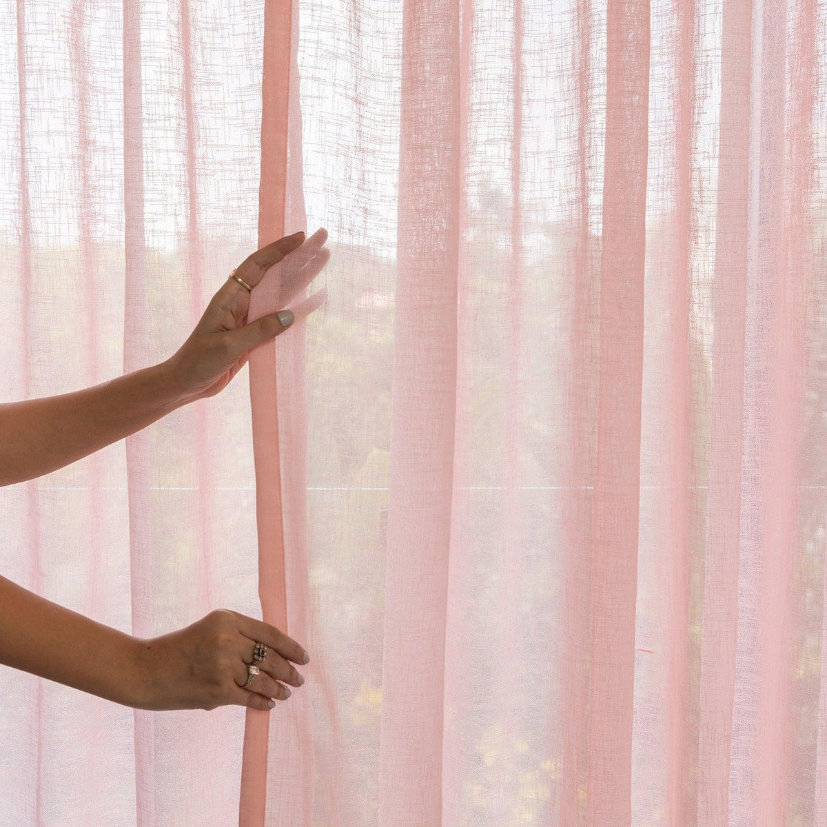 Pink Poly Linen Sheer Curtain-Curtains-House of Ekam