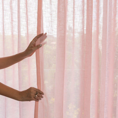 Pink Poly Linen Sheer Curtain-Curtains-House of Ekam