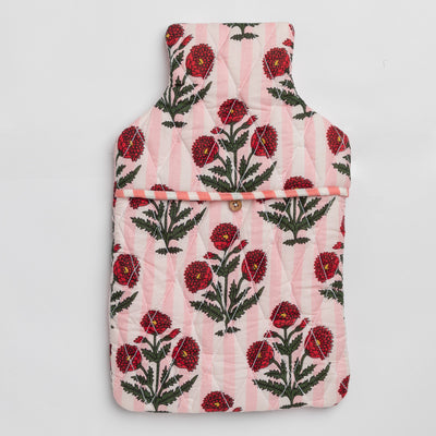 Pink Poppy Hot Water Bag Cover-Hot Water Bag Cover-House of Ekam