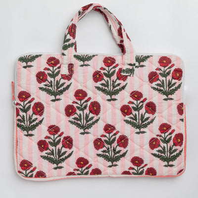 Pink Poppy Laptop Sleeve with Handle-Laptop Sleeves-House of Ekam