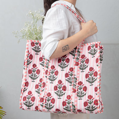 Pink Poppy Screenprinted Tote Bag-Tote Bag-House of Ekam