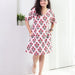 Pink Poppy Stripe Screenprinted Cotton Dress-Dresses-House of Ekam