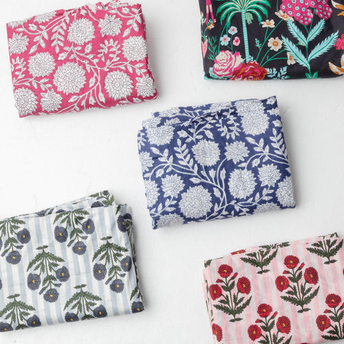 Pink Poppy Stripe Screenprinted Cotton Fabric-fabric-House of Ekam