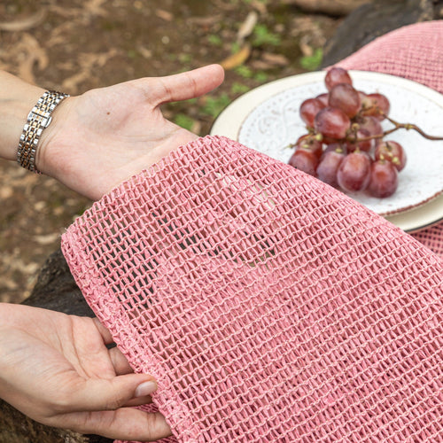 Pink Raffia Natural Table Linen Set-Table Runners-House of Ekam