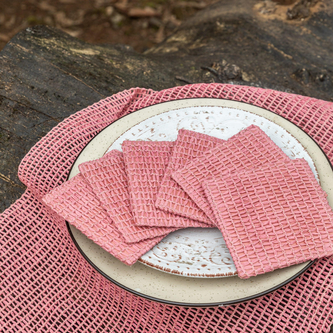 Pink Raffia Natural Table Linen Set-Table Runners-House of Ekam