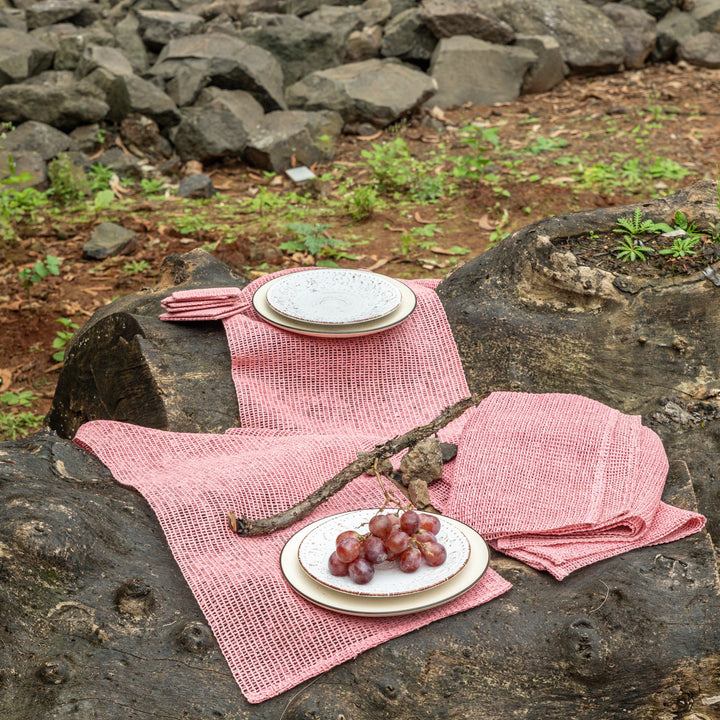 Pink Raffia Natural Table Linen Set-Table Runners-House of Ekam